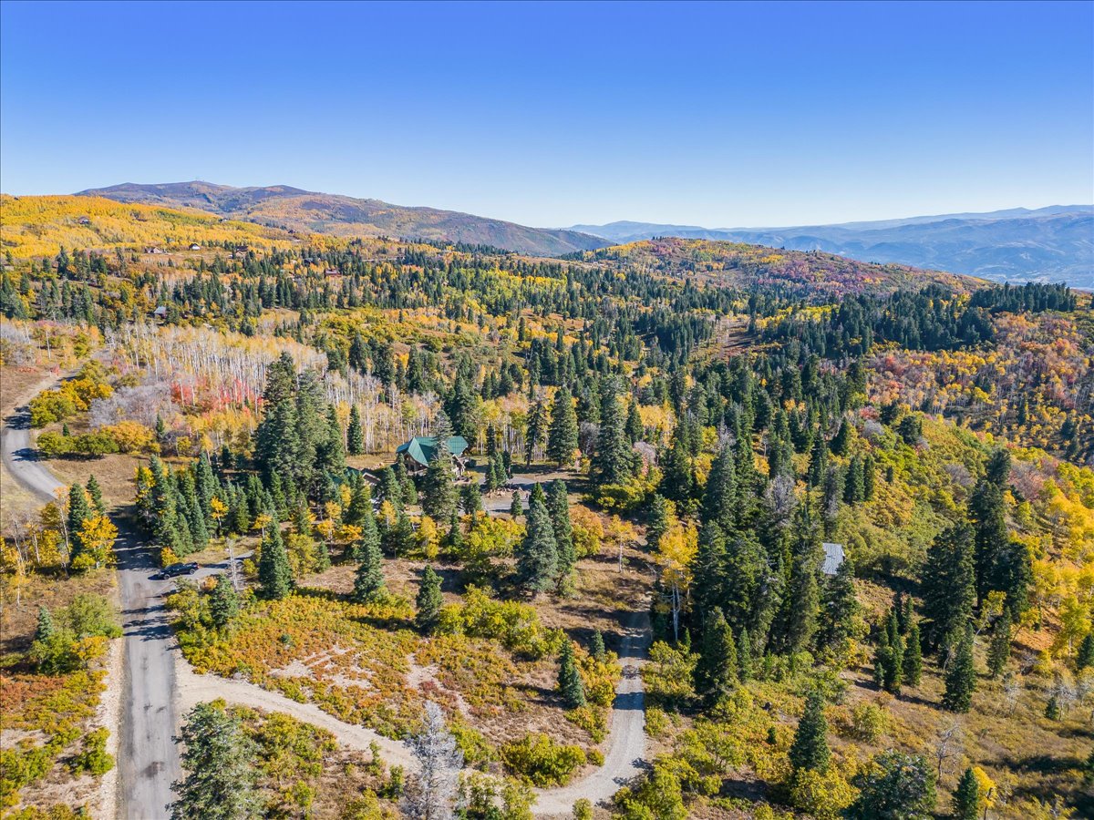 Sprawling mountainous terrain featuring dense evergreen and deciduous trees