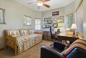 Office room featuring several windows