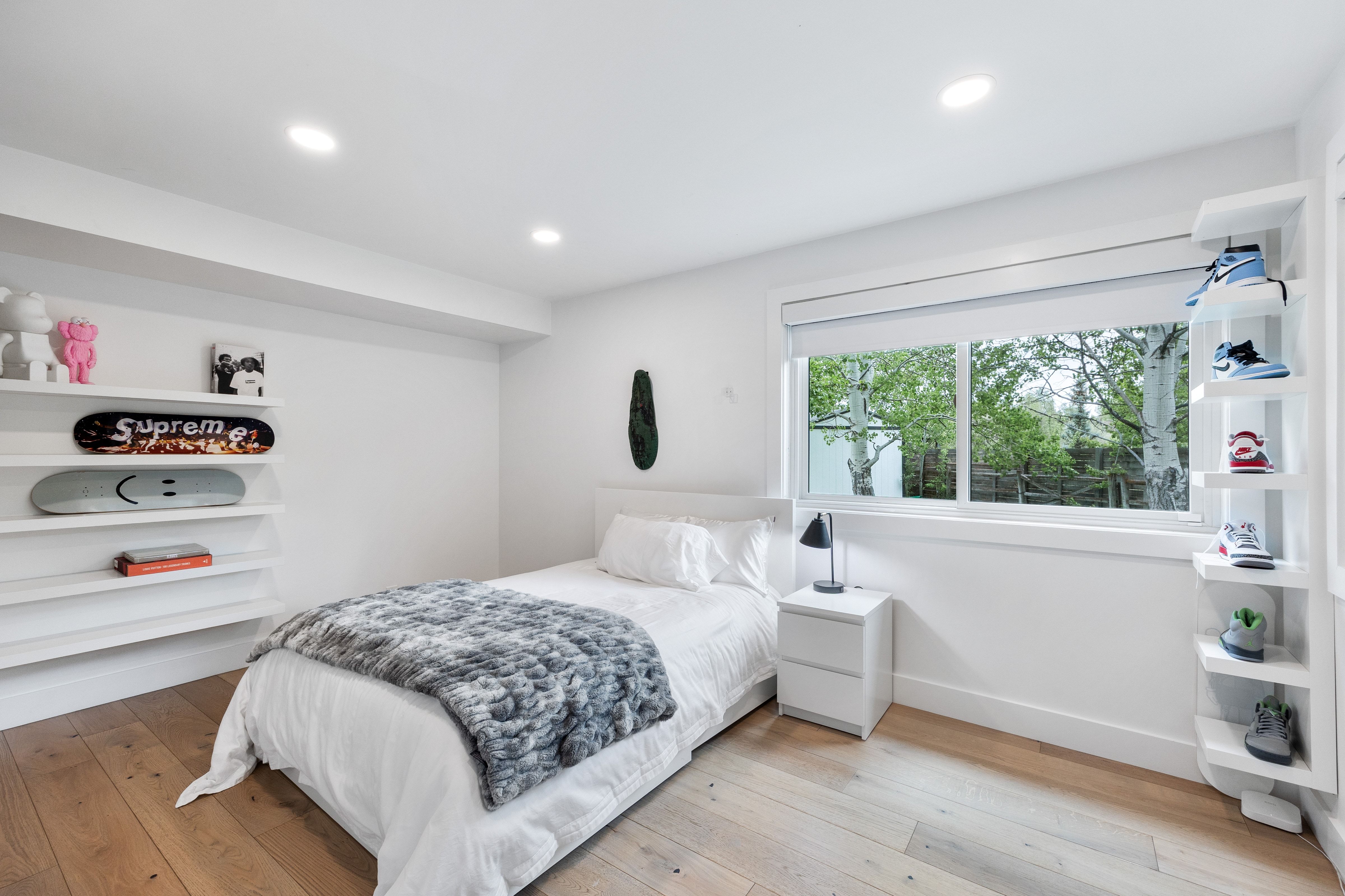 Bright interior space with light wood-finish flooring