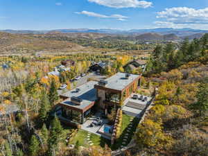 View from above of property featuring a mountain backdrop