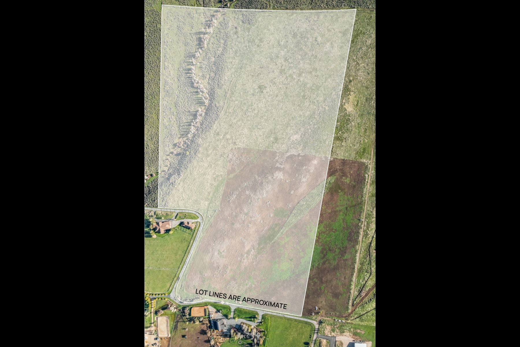 Aerial Property Map. Displaying approximate lot lines for the property