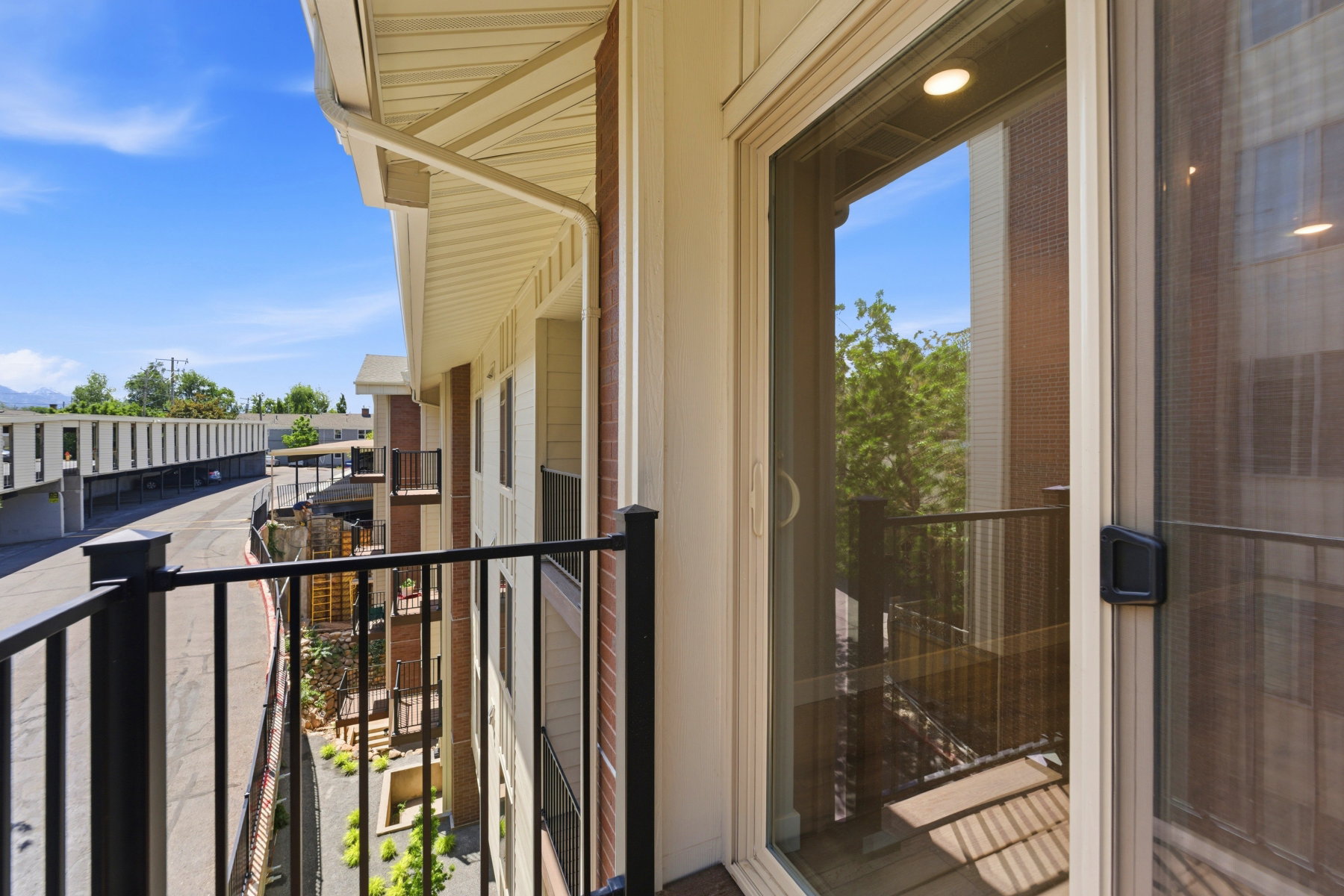 Private balcony with black metal railings
