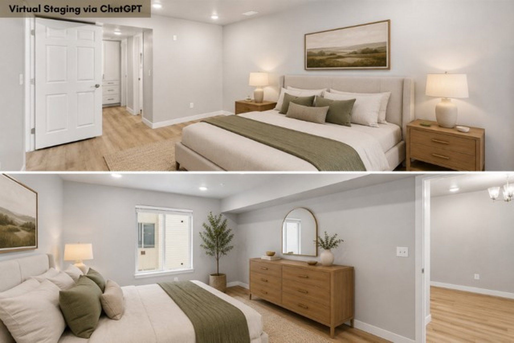 Property Marketing Image. Displaying a bedroom area with virtual staging applied to the property