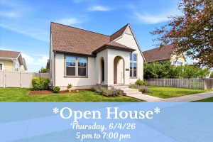Real Estate Event Advertisement. Presenting an open house for the property on Thursday, 6/4/26, from 5 pm to 7 pm