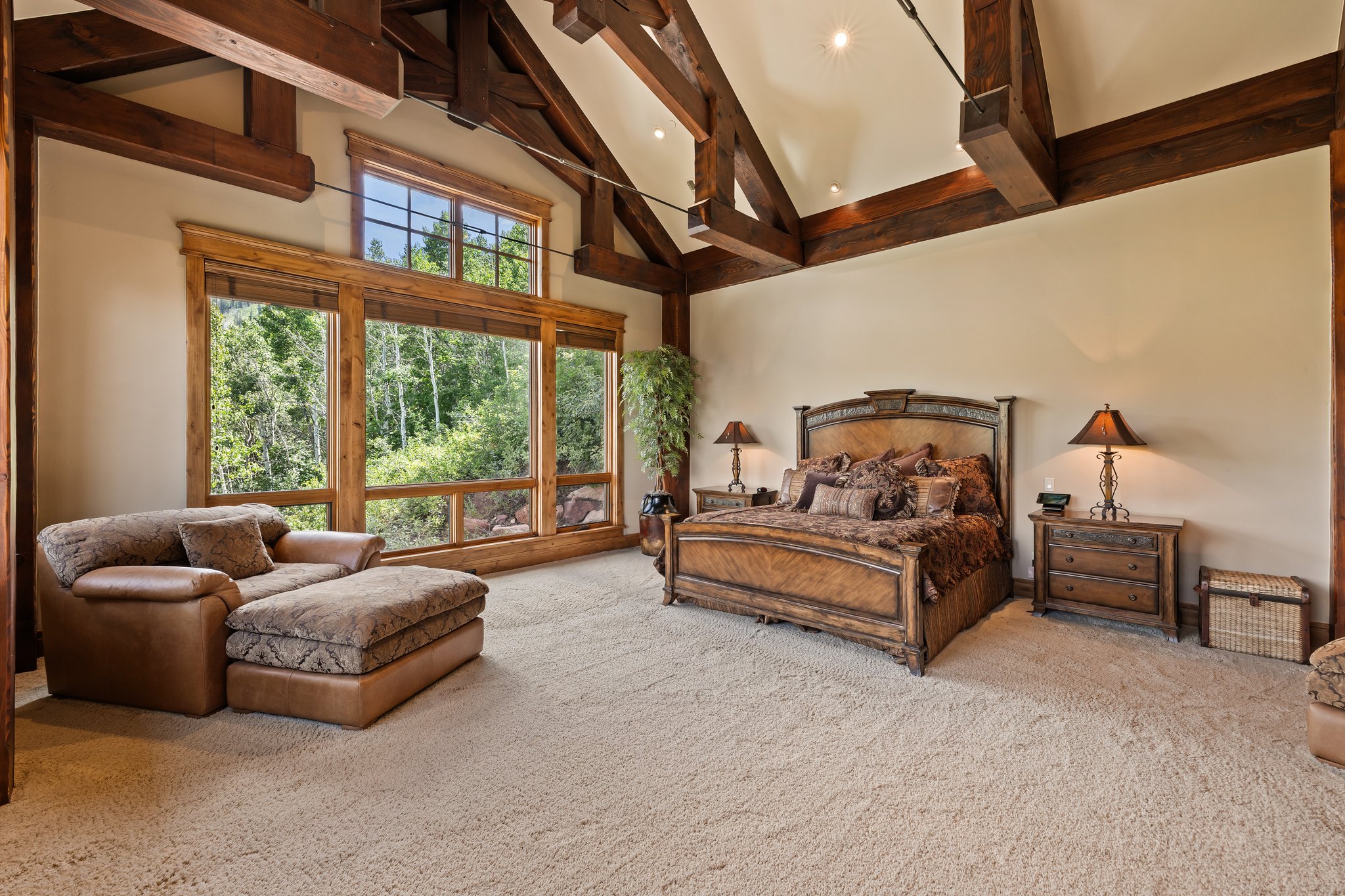 Vaulted ceilings with exposed wood beams