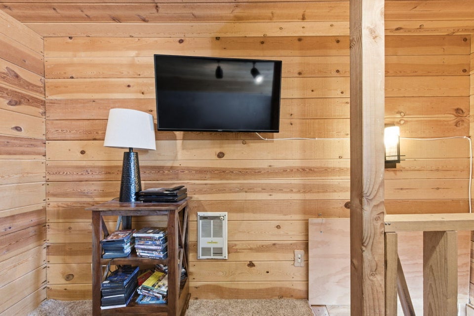 Wood-paneled wall with mounted television