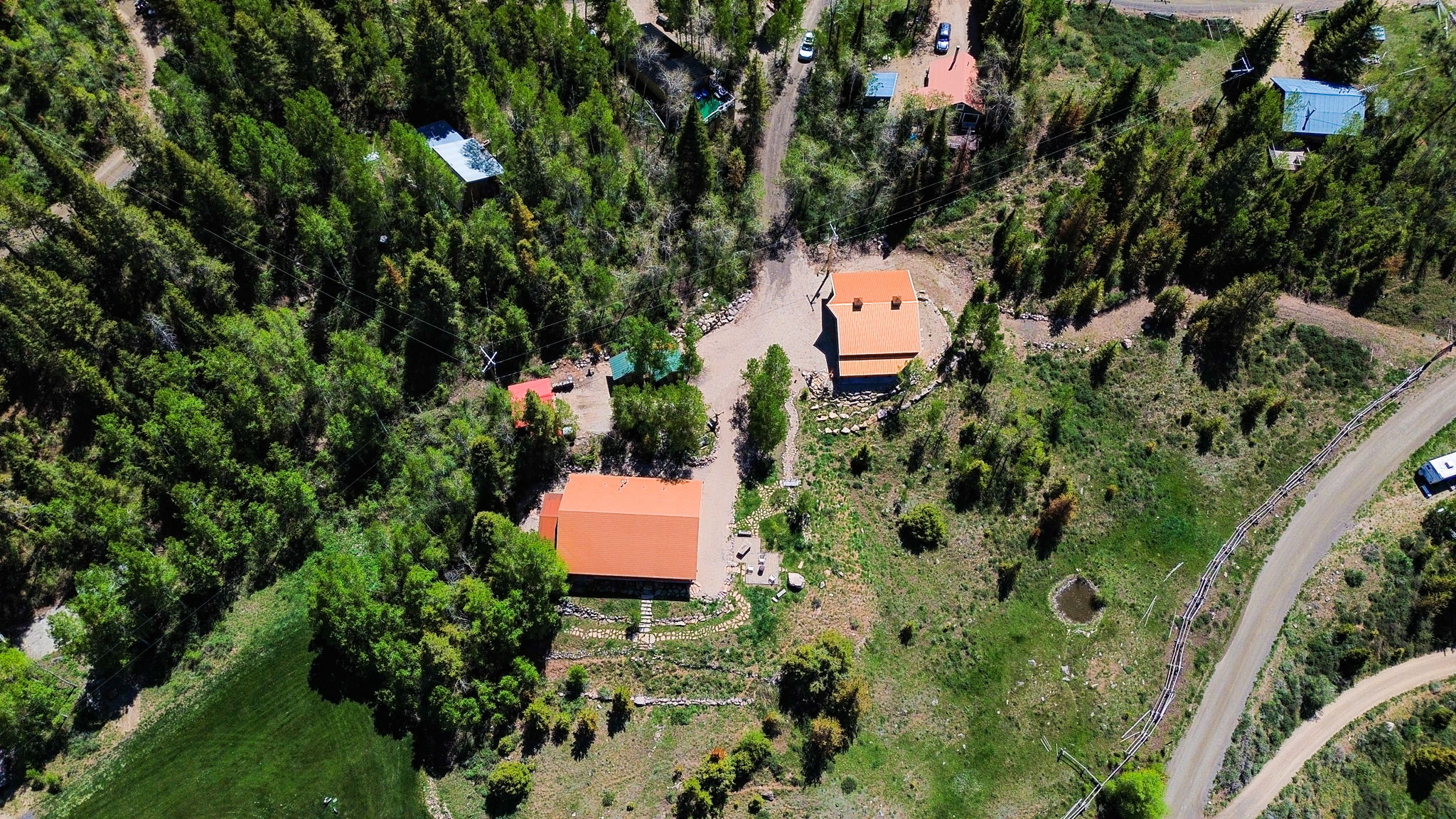 Aerial view of grounds and buildings
