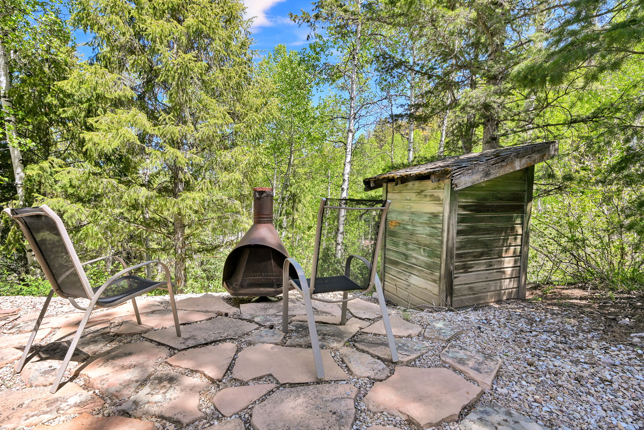 Stone patio with fire pot