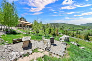 Stone patio with stone table