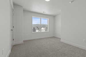 Neutral tone wall finishes with coordinating carpet flooring