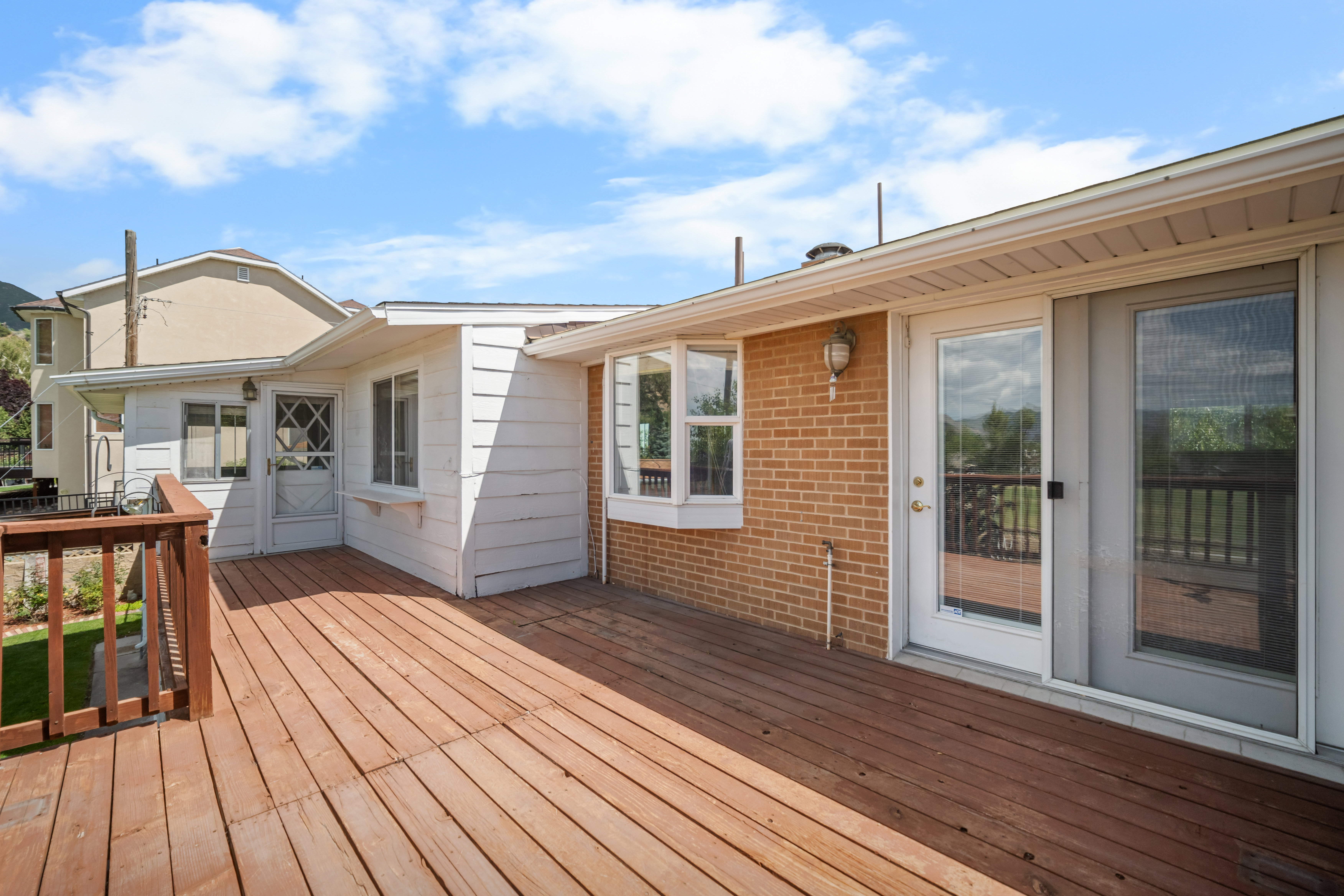 Expansive wood deck with a stained finish