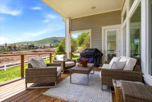 Outdoor deck featuring views of the hills and valley