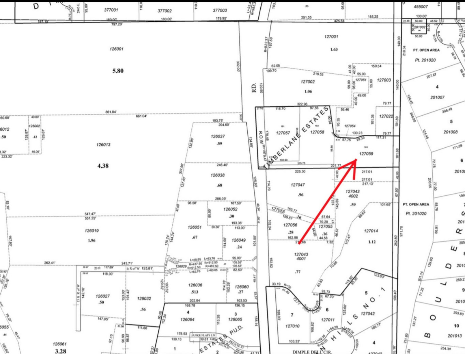 Plat Map. Illustrating property boundaries, parcel numbers, and dimensions