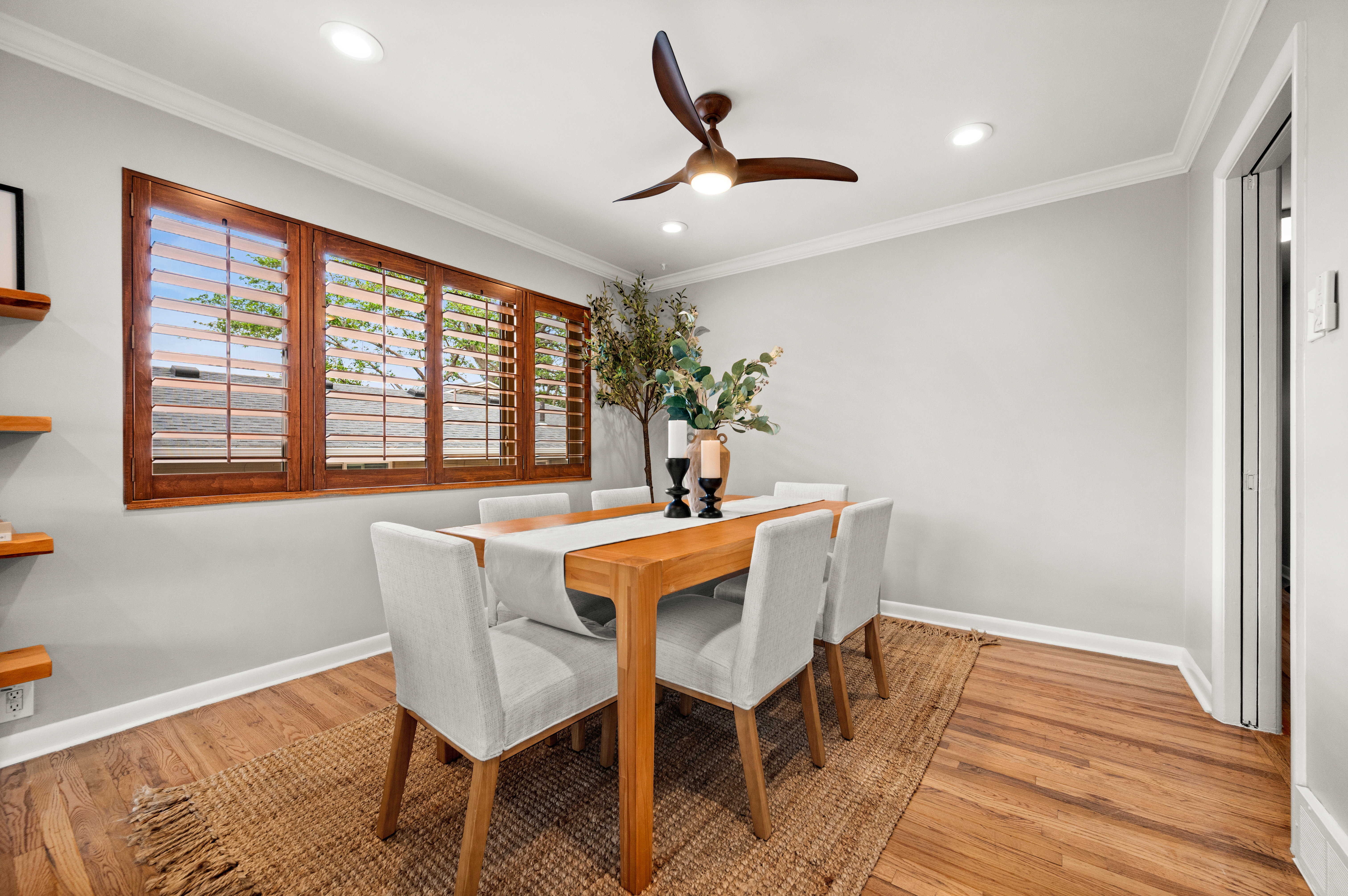 Hardwood-finish flooring with baseboard trim