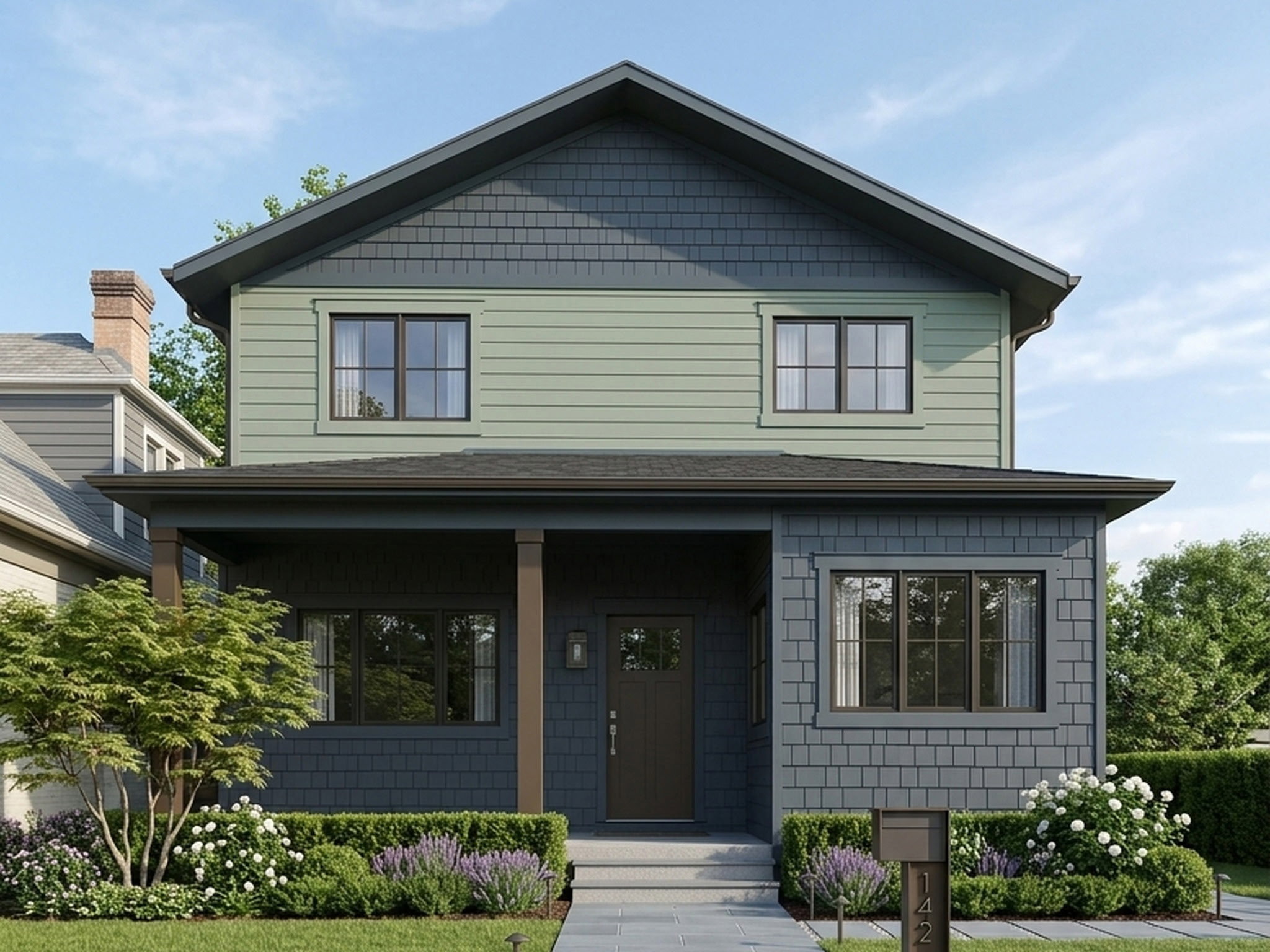 Two-story residence featuring a covered front porch with substantial columns