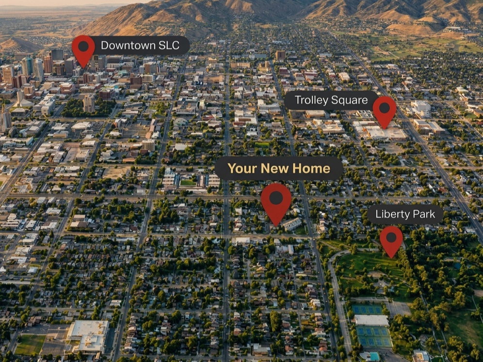 Aerial perspective showcasing urban surroundings with mountainous terrain in the background
