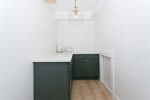 A pantry with garage access loading door