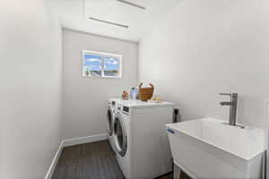 Utility sink with a chrome faucet