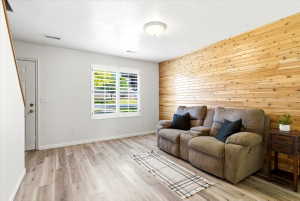 Accent wall featuring horizontal wood planks