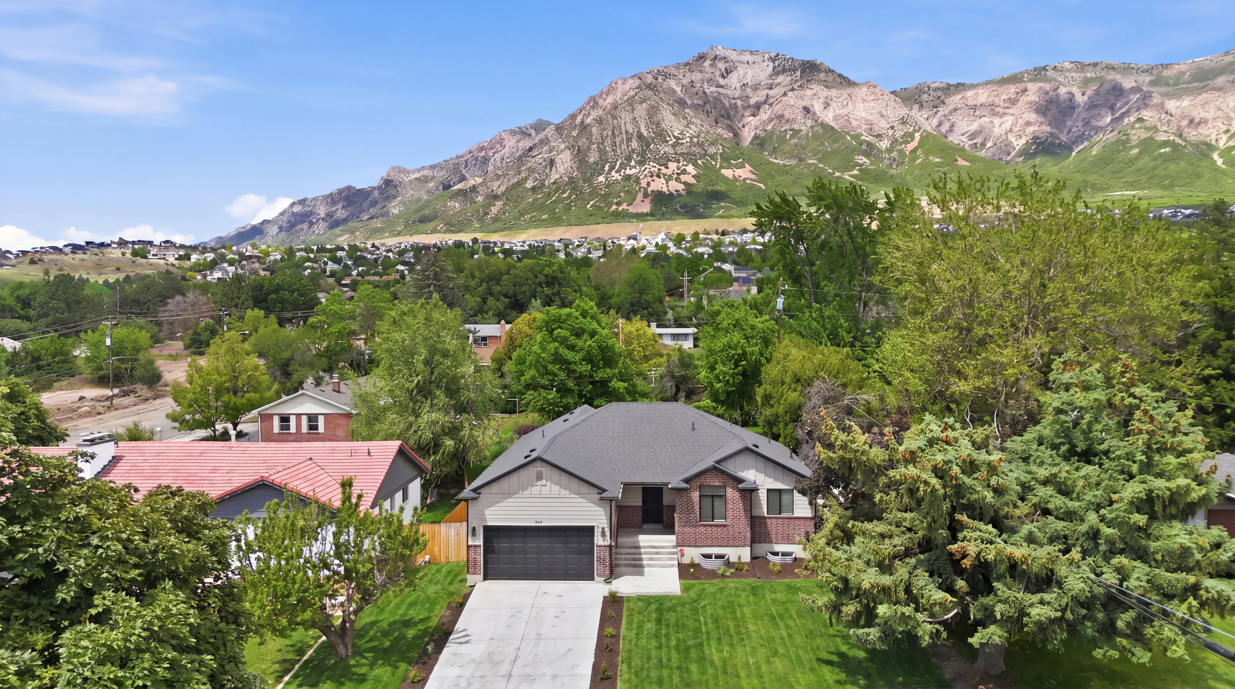 Contemporary modern home featuring a view of Ben Lomond Peak