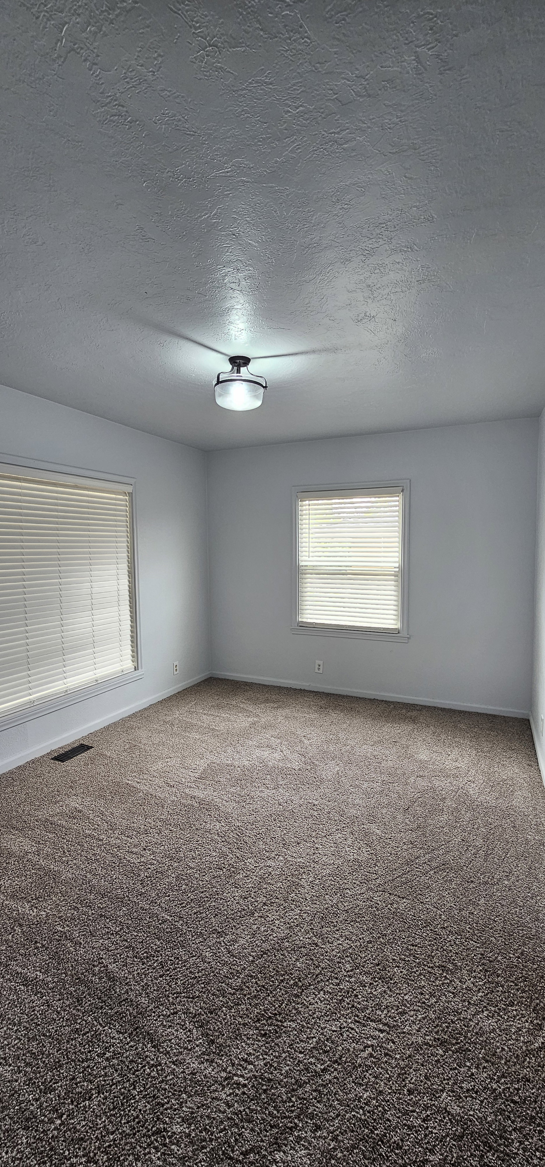 Neutral wall paint complementing textured carpet flooring