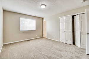 Carpeted room with neutral wall tones and white trim