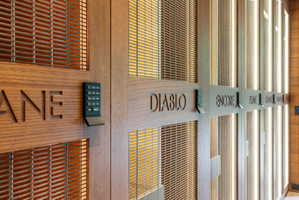 Wood-finish paneling with integrated wire mesh details