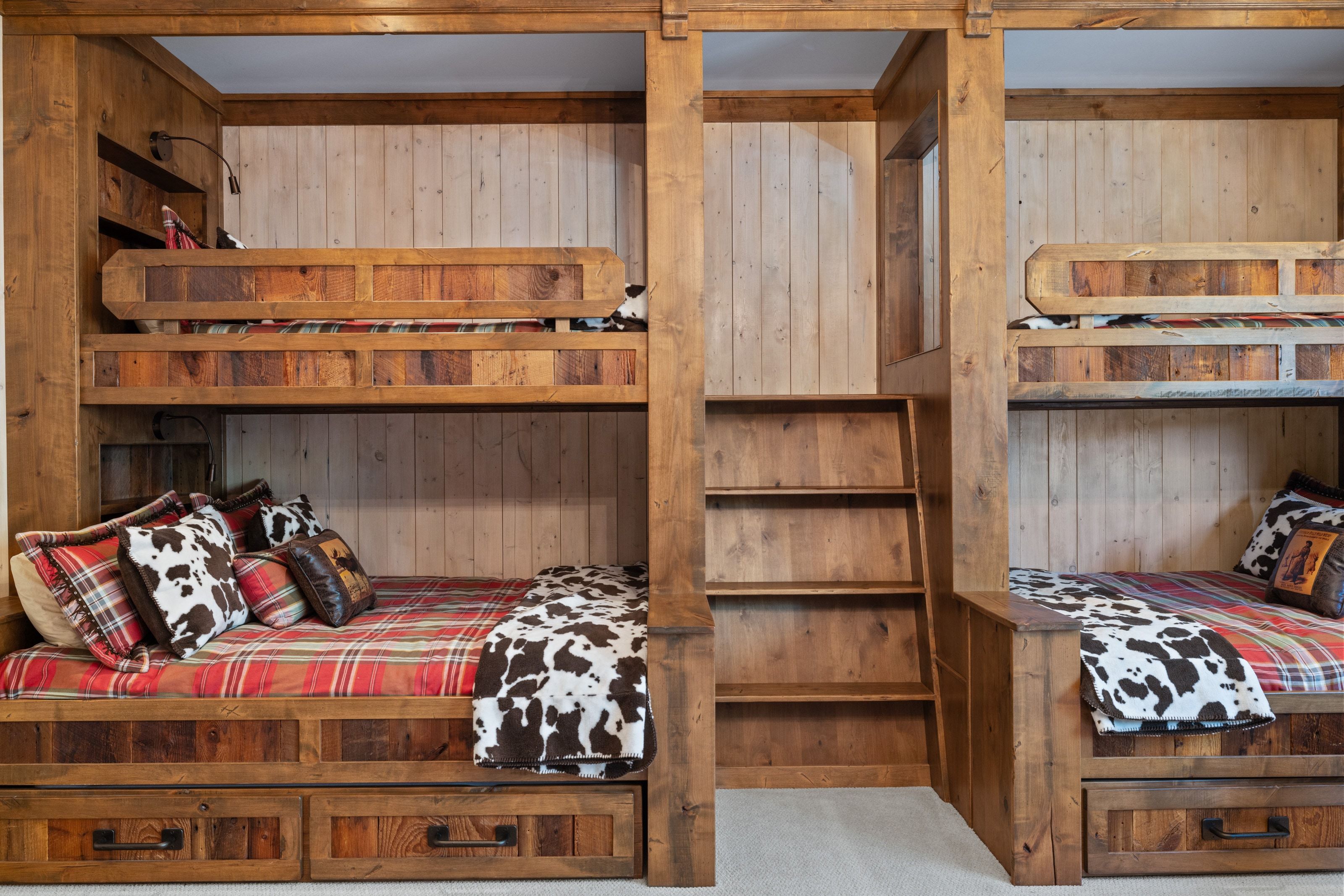 Built-in bunk beds crafted from substantial wood