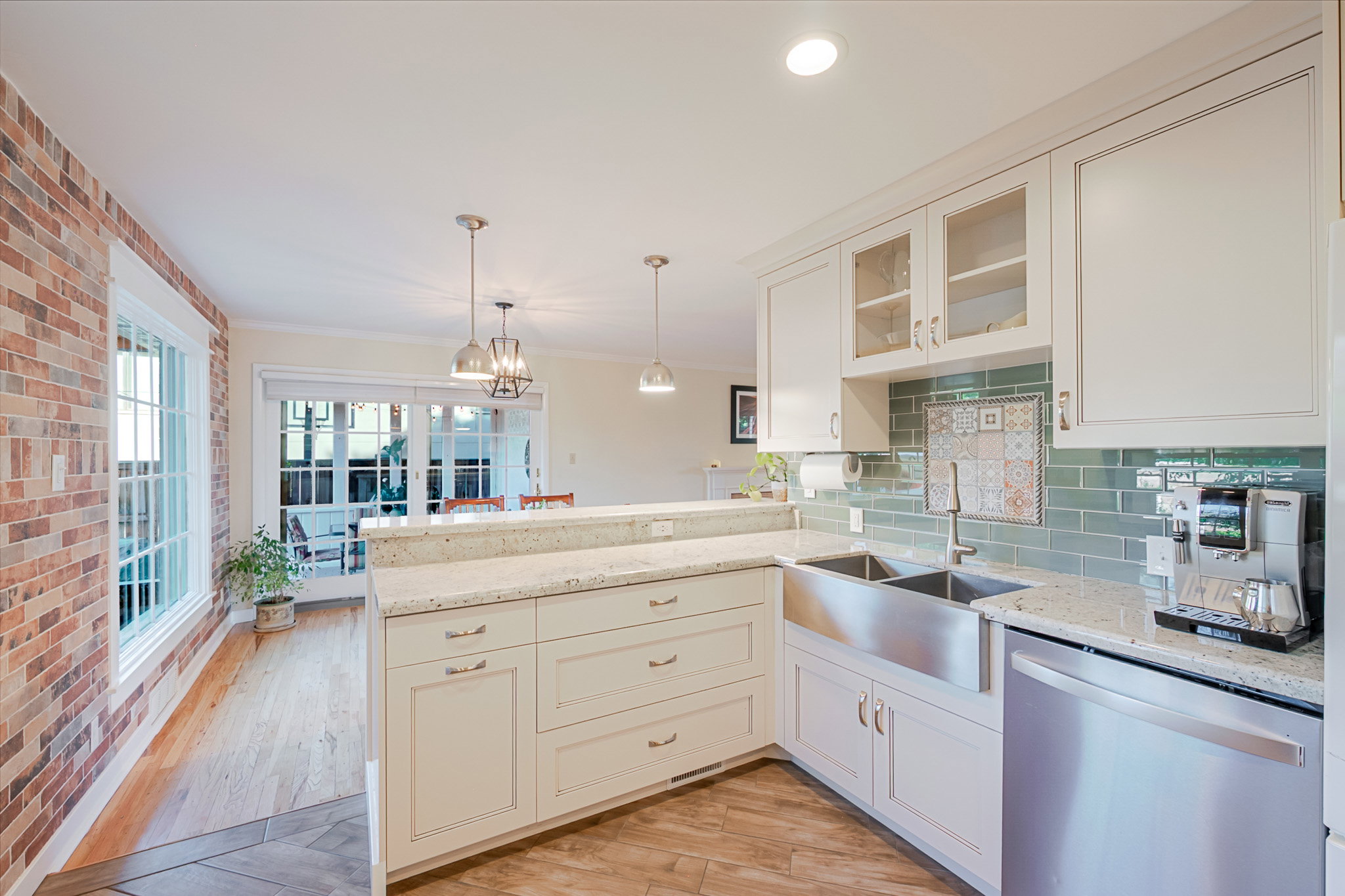 Open floor plan spills onto deck for entertaining.