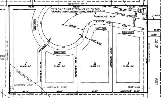 Survey Plat. Illustrating property boundaries, dimensions, and lot areas for multiple parcels