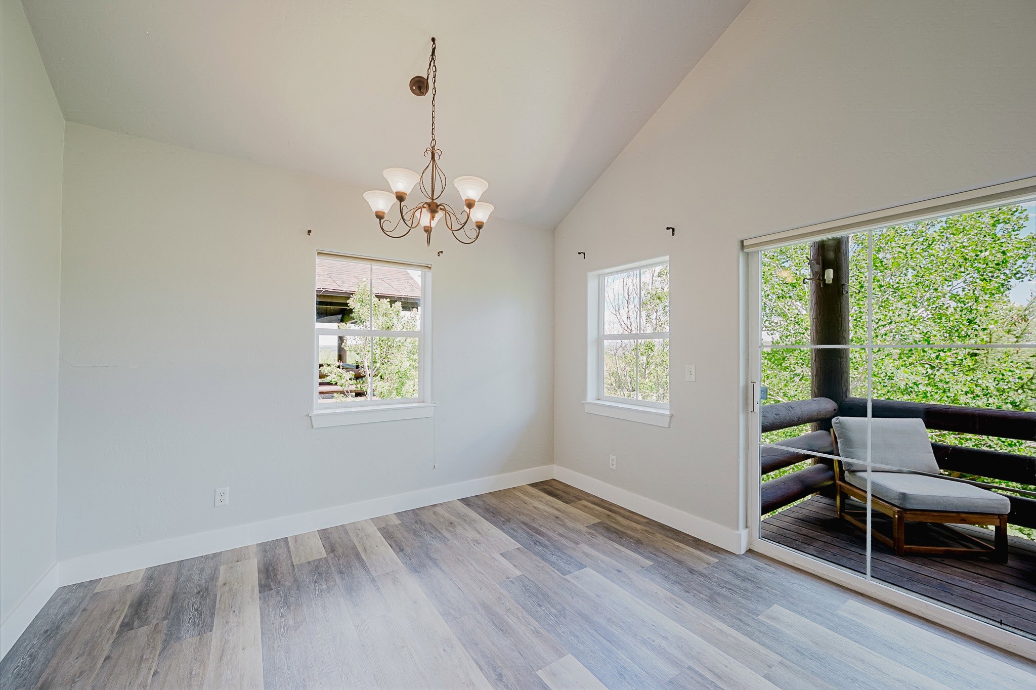 Dining area is light and bright.