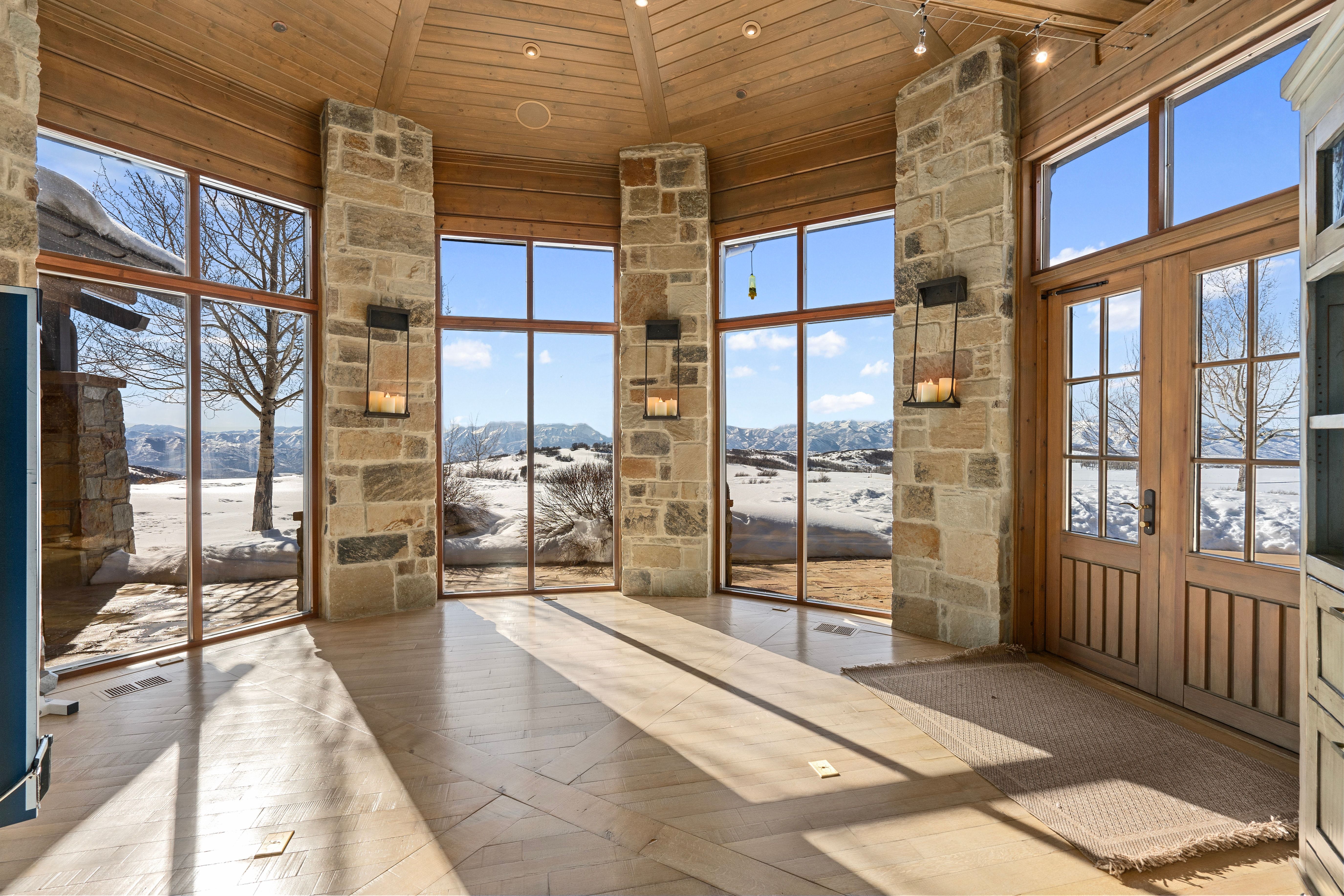 Expansive windows with mountain landscape