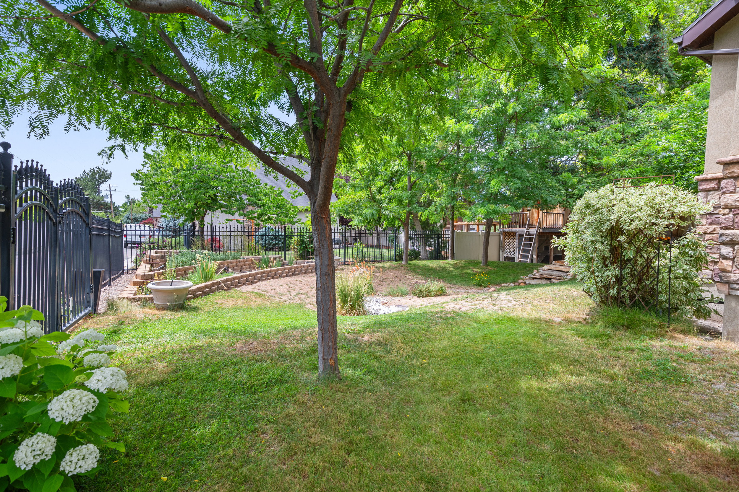 Spacious Fenced Backyard with Terraced Area for Gardening