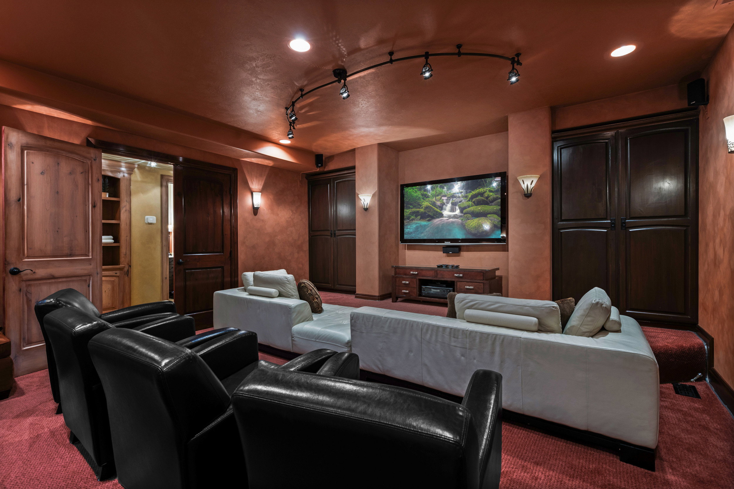 Theater Room – Wall Sconces Can Be Dimmed or Brightened