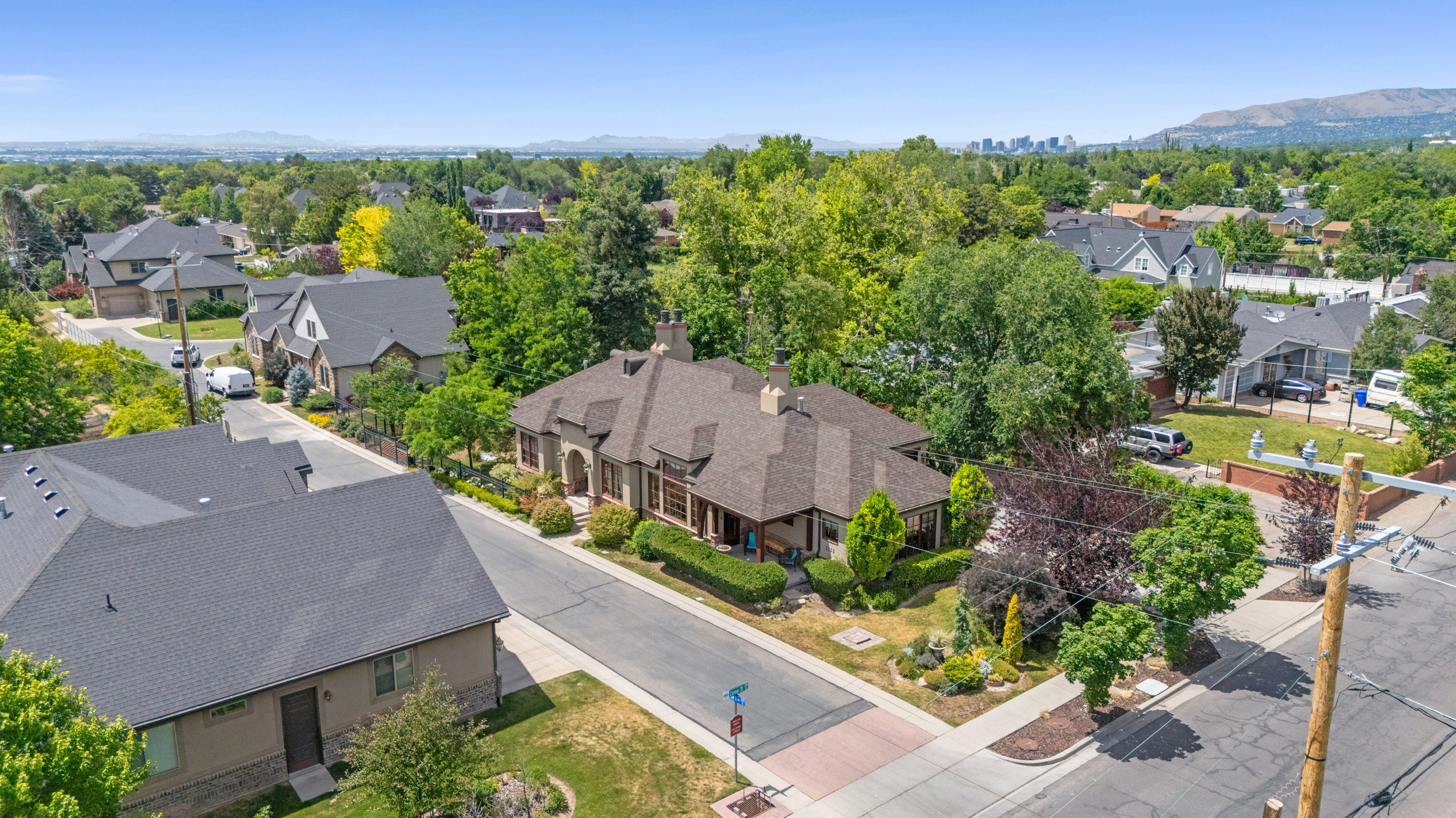 Aerial View Showing Mature Trees Surrounding the Home