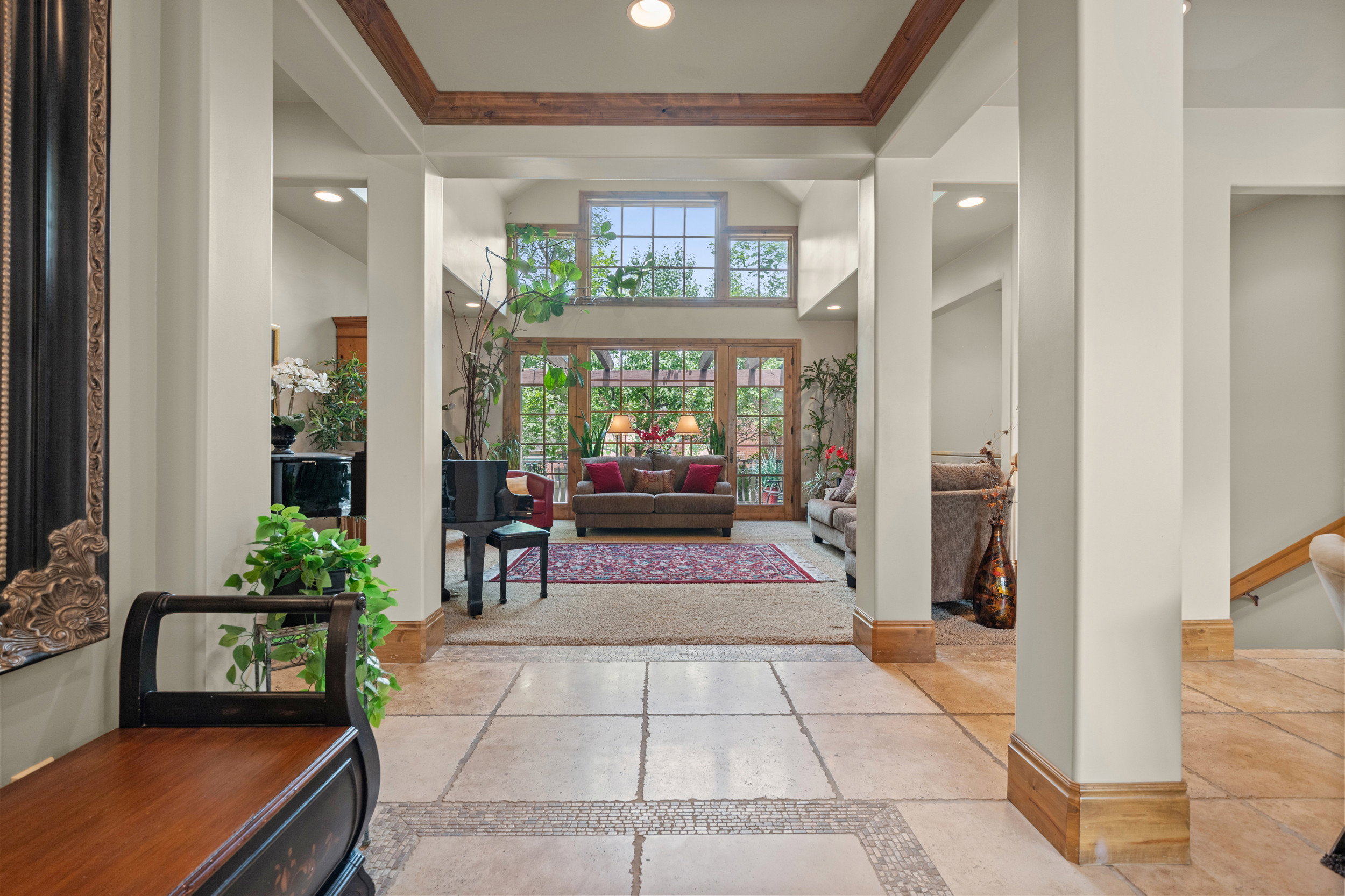 Dramatic Entryway Looking into Living Room