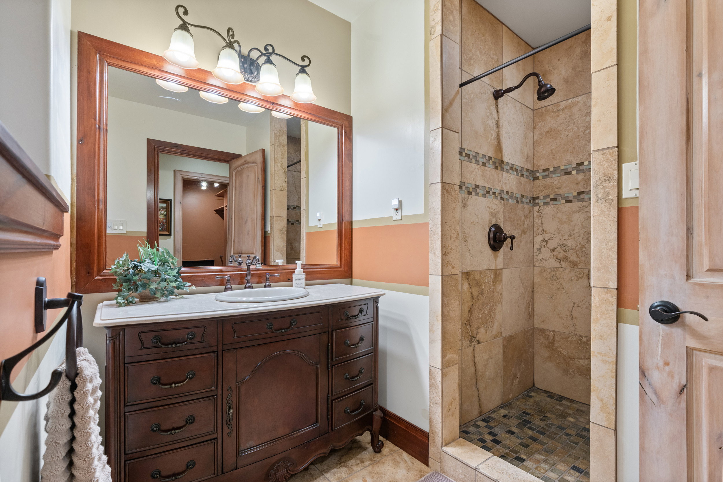Vanity and Spacious Shower