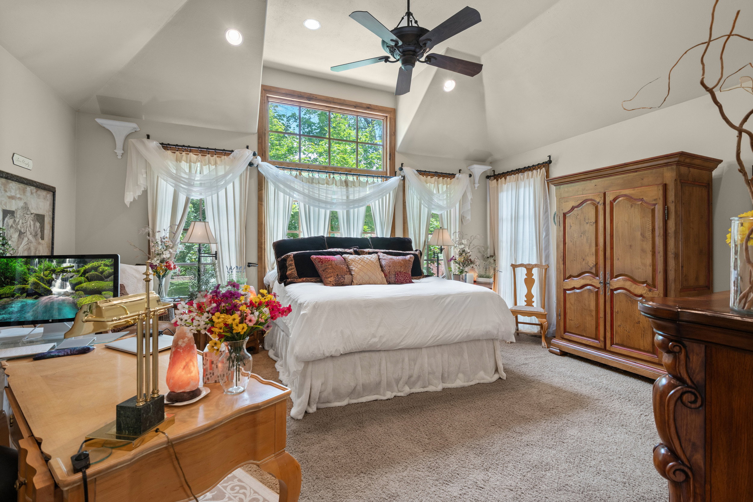 Primary Bedroom with Vaulted Ceilings and Incredible Windows (king size bed)