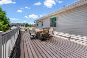 Expansive outdoor deck featuring composite decking and white railing, ideal for outdoor gatherings