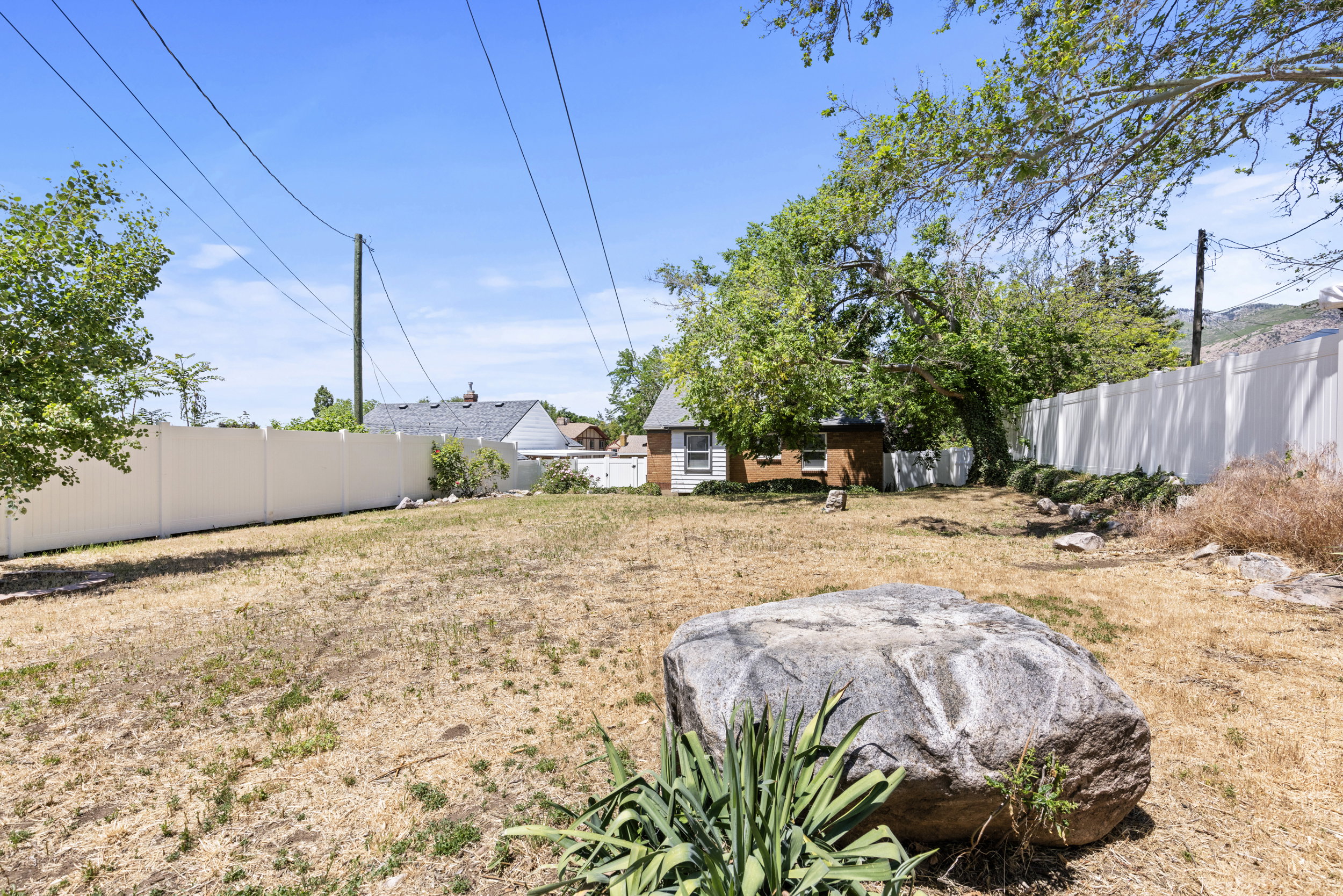Expansive parcel with mature trees and a privacy fence