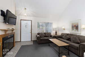 Vaulted ceilings complement the interior space