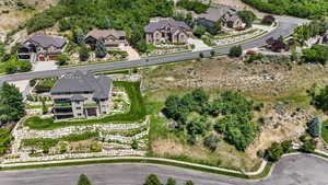 Terraced landscaping with stone retaining walls