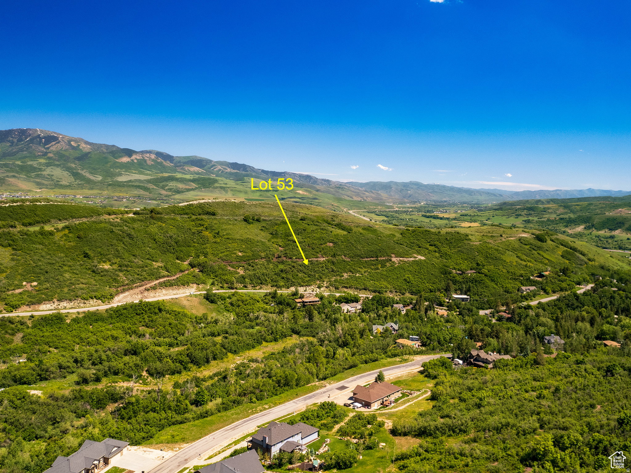 Mountainous landscape with expansive green foliage under a clear blue sky