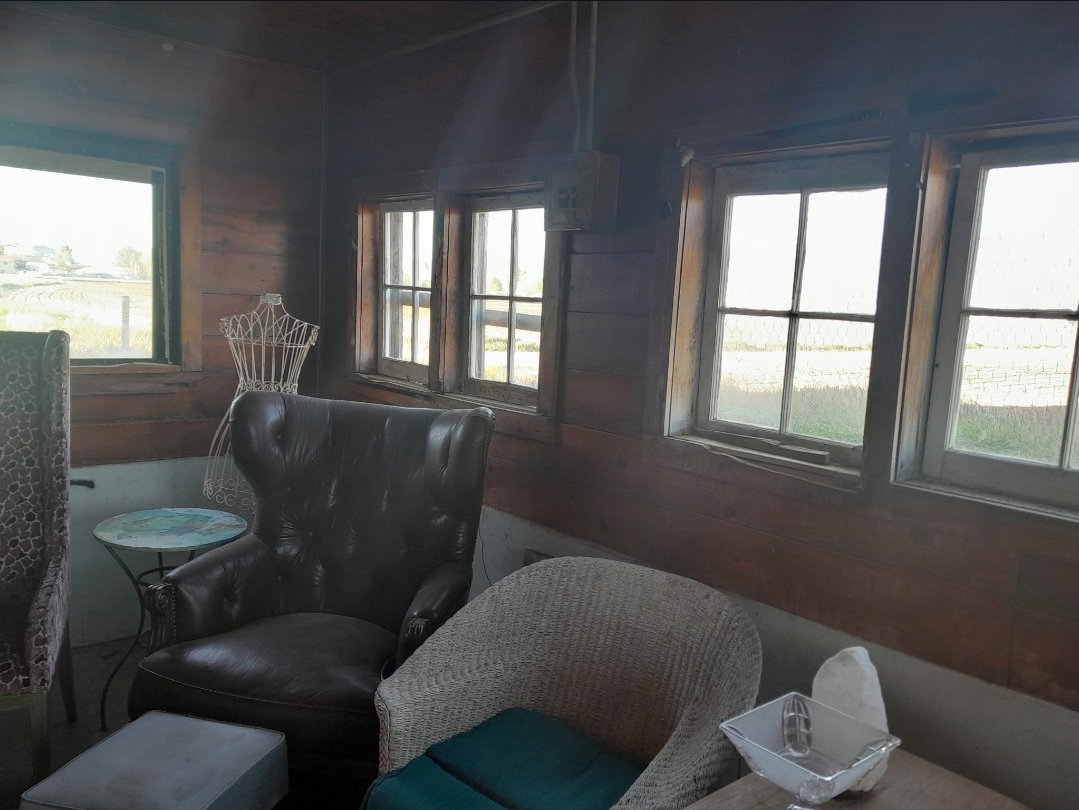 Room featuring wood-paneled walls, multiple windows providing natural light, and a visible exterior landscape