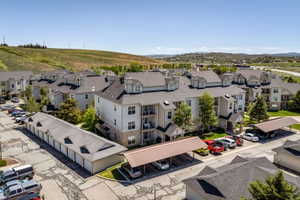 Multi-story residential buildings with dormer windows and balconies