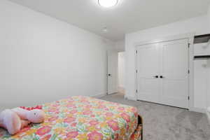 #4 Bedroom featuring neutral gray carpet flooring, white walls, and a flush mount ceiling light