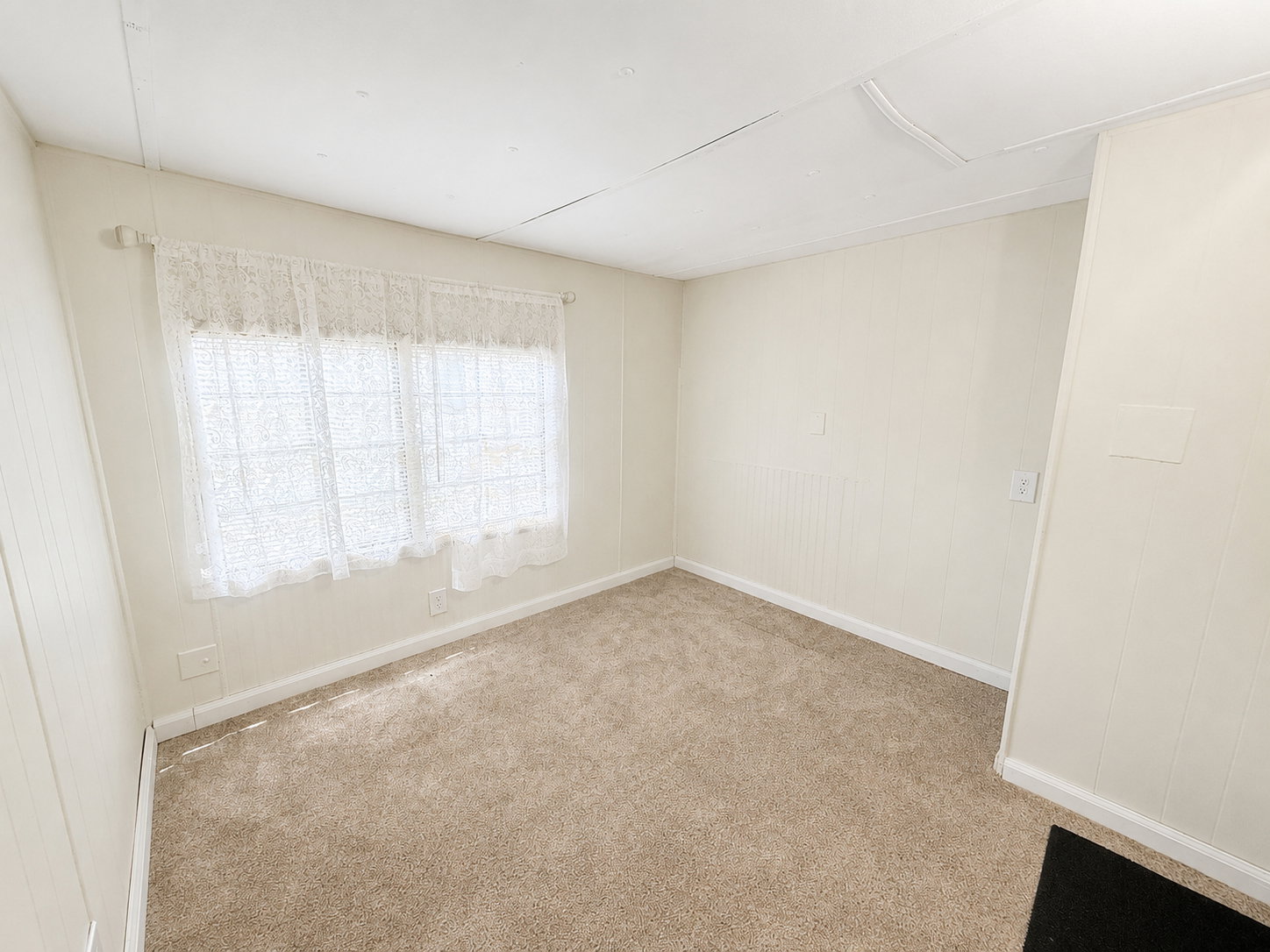 Additional bedroom with soft carpet, neutral finishes, and natural light from the window.