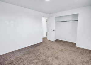 Carpeted room featuring a ceiling-mounted light fixture, white walls, and baseboards