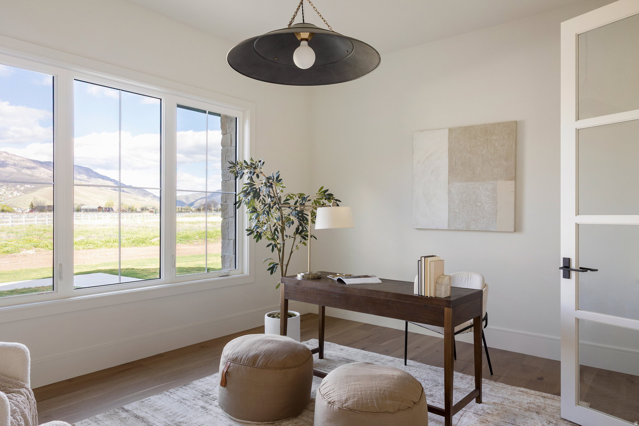 Home office with glass french doors & tons of natural light