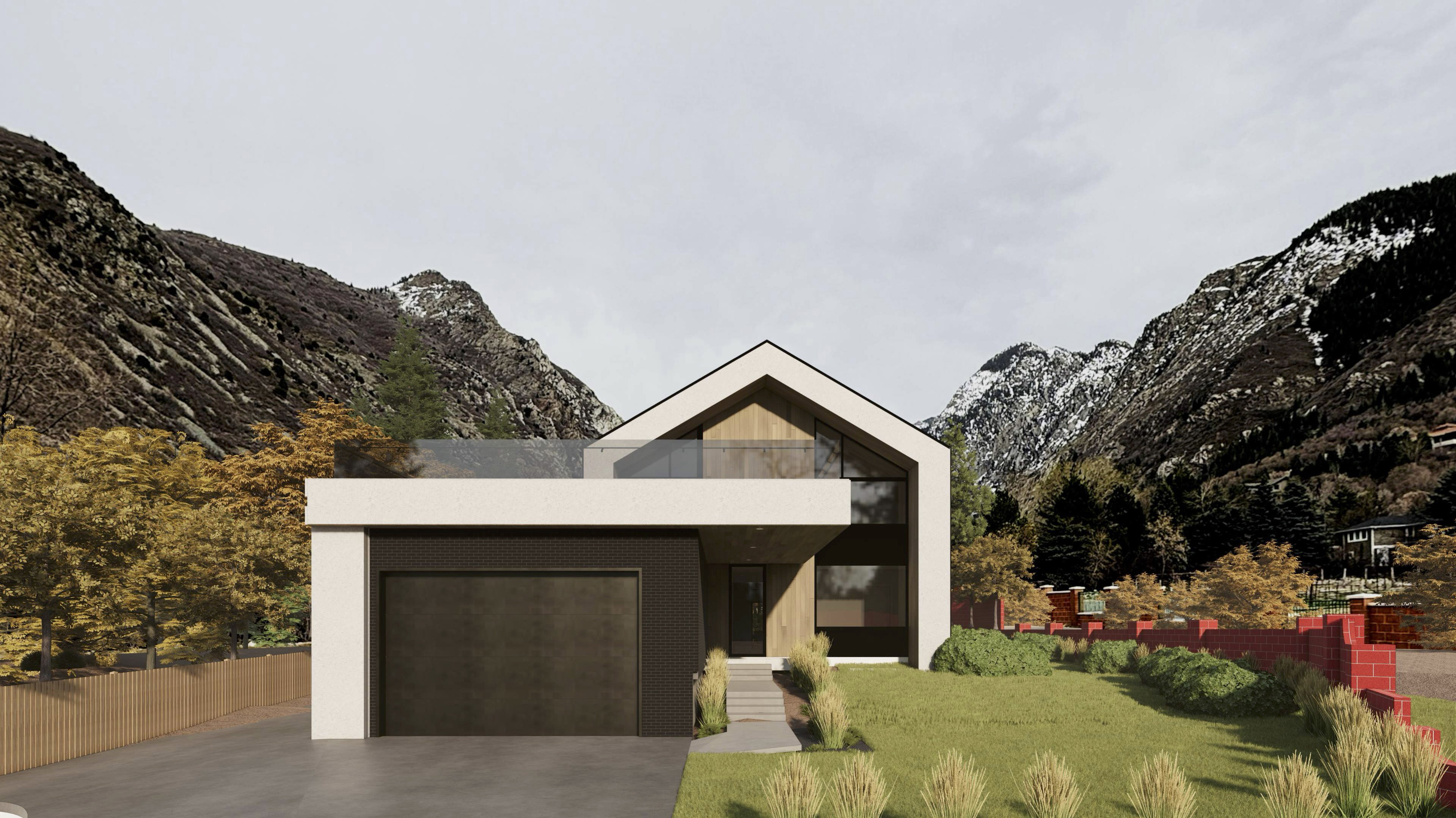 Contemporary residence featuring a striking A-frame architectural element and a flat roofline